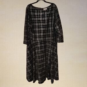 Unique Vintage Black Velvet Plaid Fit and Flare 3/4 Sleeve Dress Plus Size 5X